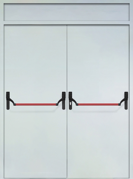 Двупольная противопожарная дверь EI-60 с верхней вставкой и ручками «Антипаника», окрас по RAL