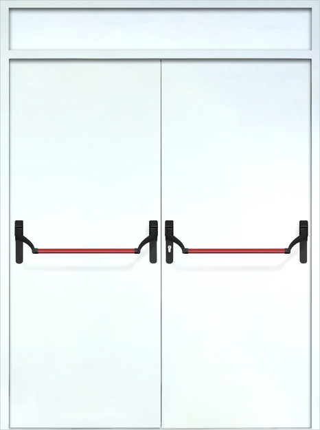 Двупольная противопожарная дверь EI-60 с верхней вставкой и ручками «Антипаника», окрас по RAL 9003
