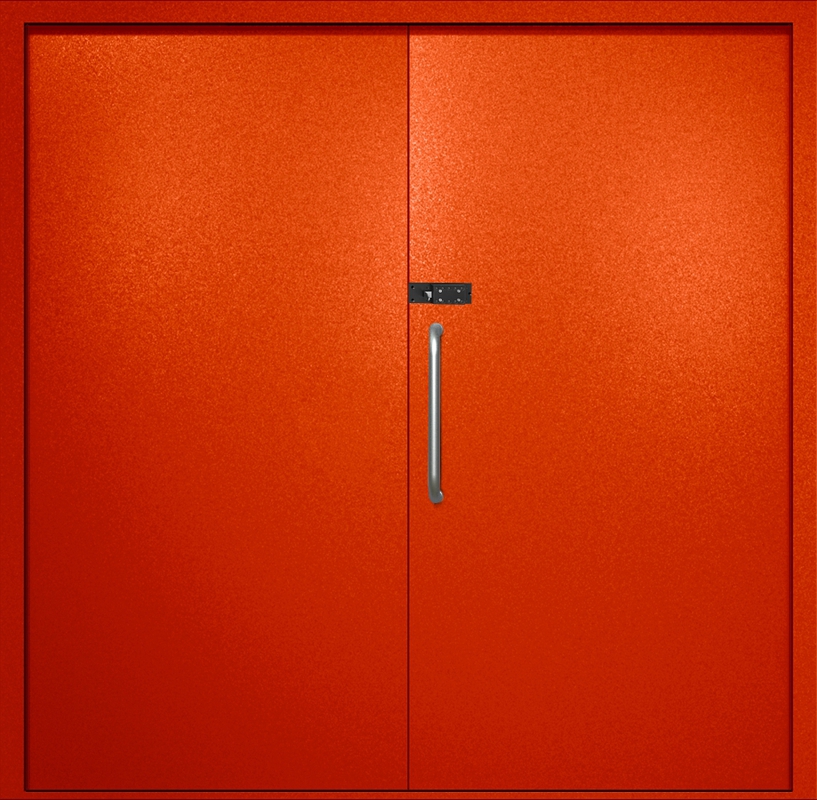 Двупольная техническая дверь с ручкой-скобой и кодовым замком, окрас по RAL 3003