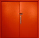 Двупольная техническая дверь с ручкой-скобой и кодовым замком, окрас по RAL 3003
