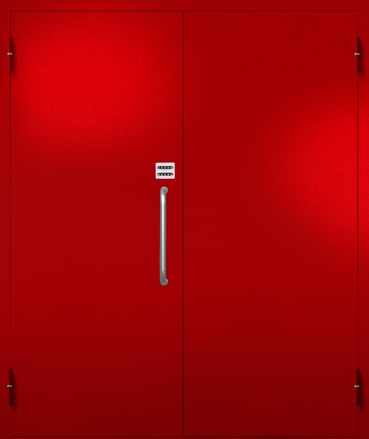 Двупольная противопожарная дверь EI-60 с ручкой-скобой и кодовым замком, окрас по RAL 3003
