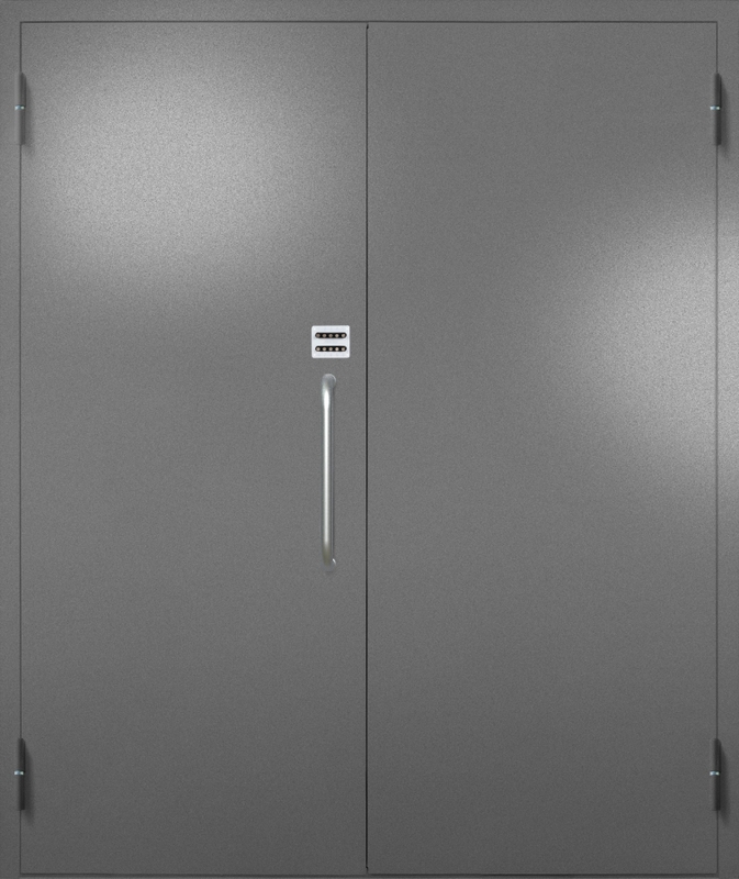 Двупольная техническая дверь с ручкой-скобой и кодовым замком, окрас по RAL 7001