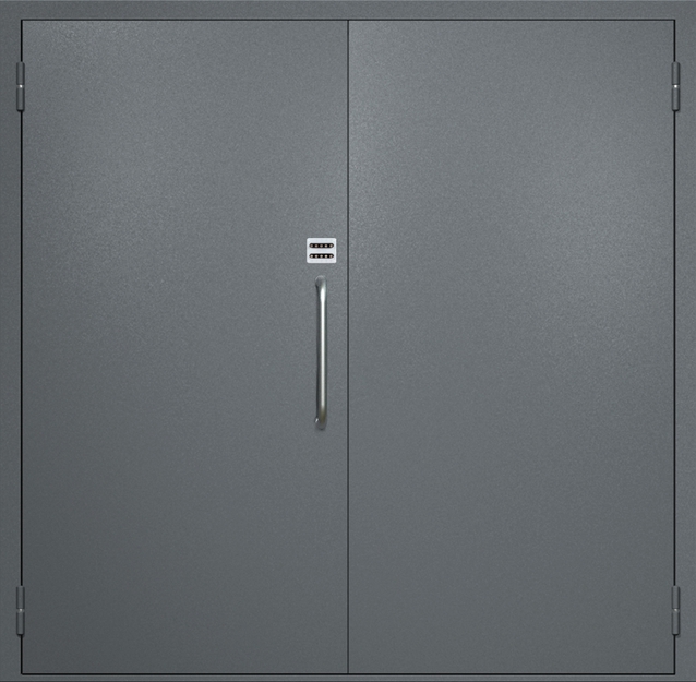 Двупольная техническая дверь с ручкой-скобой и кодовым замком, окрас по RAL 7001