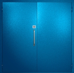 Двупольная техническая дверь с ручкой-скобой и кодовым замком, окрас по RAL 5002