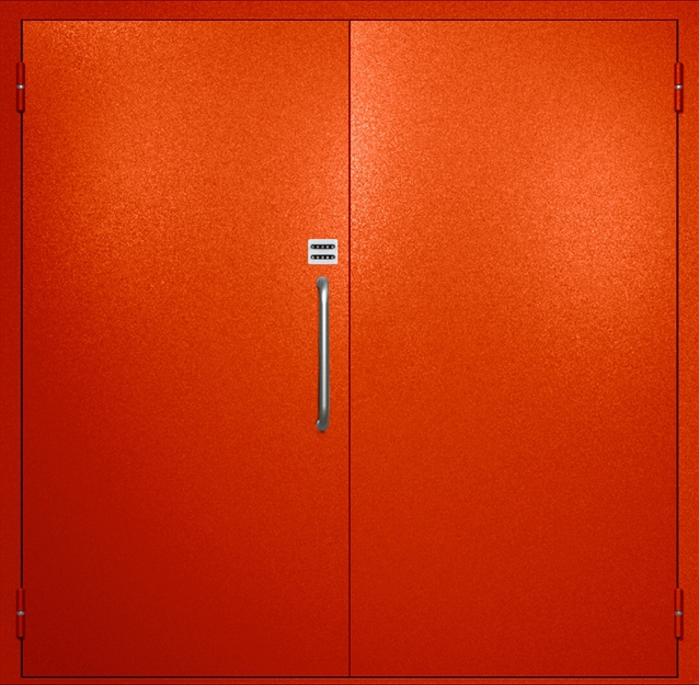 Двупольная техническая дверь с ручкой-скобой и кодовым замком, окрас по RAL 3003