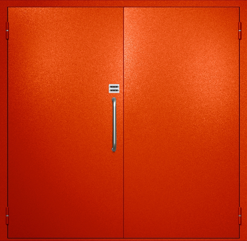 Двупольная техническая дверь с ручкой-скобой и кодовым замком, окрас по RAL 3003