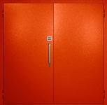 Двупольная техническая дверь с ручкой-скобой и кодовым замком, окрас по RAL 3003