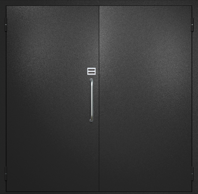 Двупольная техничсекая дверь с ручкой-скобой и кодовым замком, окрас по RAL 9004