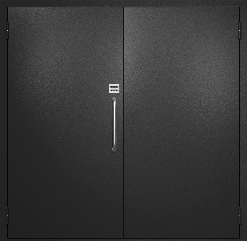 Двупольная техничсекая дверь с ручкой-скобой и кодовым замком, окрас по RAL 9004