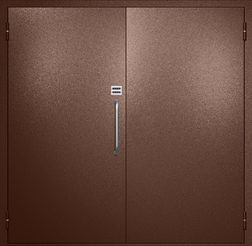 Двупольная техническая дверь с ручкой-скобой и кодовым замком, окрас по RAL 8016