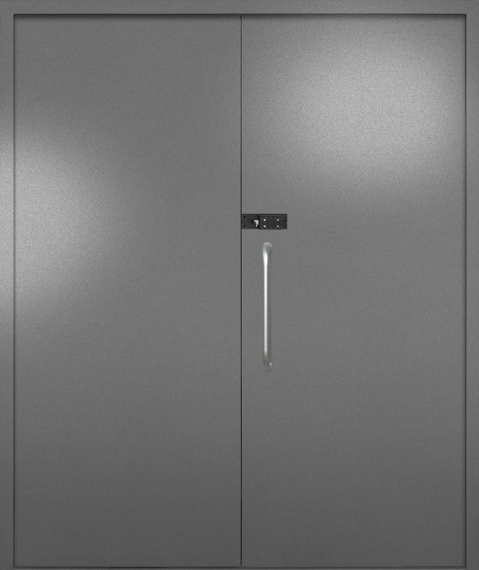 Двупольная техническая дверь с ручкой-скобой и кодовым замком, окрас по RAL 7001