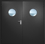 Двупольная противопожарная дверь EI-60 с круглыми стеклопакетами, окрас по RAL 9004