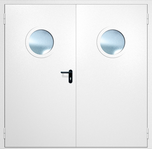 Двупольная противопожарная дверь EI-60 с круглыми стеклопакетами, окрас по RAL 9003