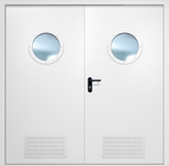 Двупольная противопожарная дверь EI-60 с вентиляцией и круглыми стеклопакетами, окрас по RAL 9003
