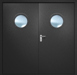 Двупольная противопожарная дверь EI-60 с круглыми стеклопакетами, окрас по RAL 9004