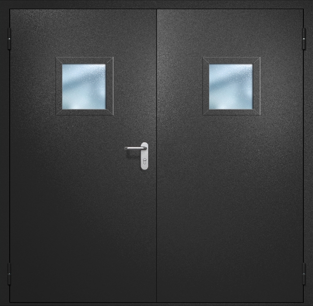 Двупольная противопожарная дверь EI-60 с квадратными стеклопакетами, окрас по RAL 9004 Двупольная противопожарная дверь EI-60 с квадратными стеклопакетами, окрас по RAL 9004