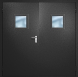 Двупольная противопожарная дверь EI-60 с квадратными стеклопакетами, окрас по RAL 9004