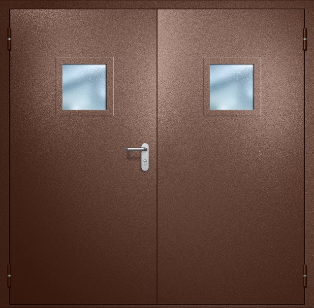 Двупольная противопожарная дверь EI-60 с квадратными стеклопакетами, окрас по RAL 8016 Двупольная противопожарная дверь EI-60 с квадратными стеклопакетами, окрас по RAL 8016