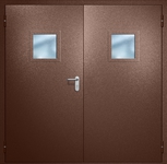 Двупольная противопожарная дверь EI-60 с квадратными стеклопакетами, окрас по RAL 8016