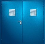 Двупольная противопожарная дверь EI-60 с квадратными стеклопакетами, окрас по RAL 5002