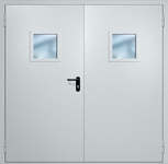 Двупольная противопожарная дверь EI-60 с квадратными стеклопакетами, окрас по RAL