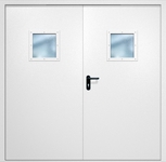 Двупольная противопожарная дверь EI-60 с квадратными стеклопакетами, окрас по RAL 9003