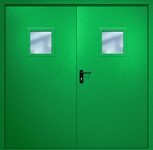 Двупольная противопожарная дверь EI-60 с квадратными стеклопакетами, окрас по RAL 6037