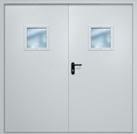 Двупольная противопожарная дверь EI-60 с квадратными стеклопакетами, окрас по RAL