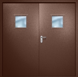 Двупольная противопожарная дверь EI-60 с квадратными стеклопакетами, окрас по RAL 8016