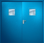 Двупольная противопожарная дверь EI-60 с квадратными стеклопакетами, окрас по RAL 5002