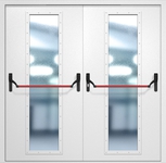 Двупольная противопожарная дверь EIW-60 с максимальным стеклопакетом и ручкой «Антипаника», окрас по RAL 9003