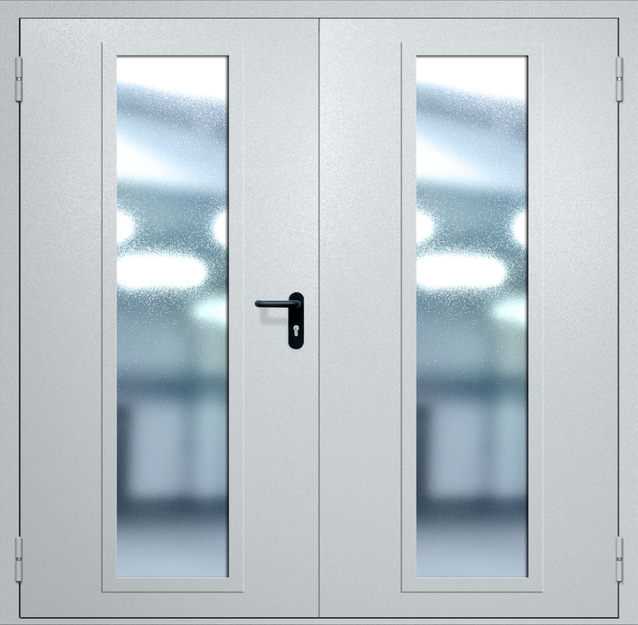 Двупольная противопожарная дверь EIW-60 с максимальным стеклопакетом, окрас по RAL