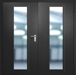 Двупольная противопожарная дверь EIW-60 с максимальным стеклопакетом и ручкой «Антипаника», окрас по RAL 9004