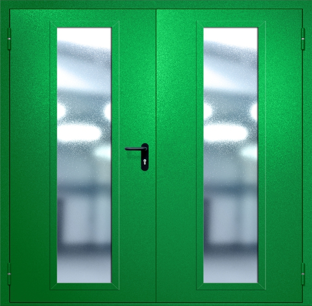 Двупольная противопожарная дверь EIW-60 с максимальным стеклопакетом, окрас по RAL 6037