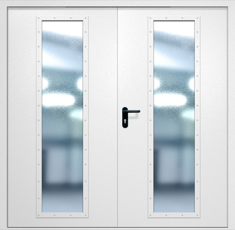 Двупольная противопожарная дверь EIW-60 с максимальным стеклопакетом, окрас по RAL 9003 Двупольная противопожарная дверь EIW-60 с максимальным стеклопакетом, окрас по RAL 9003