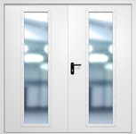 Двупольная противопожарная дверь EIW-60 с максимальным стеклопакетом, окрас по RAL 9003