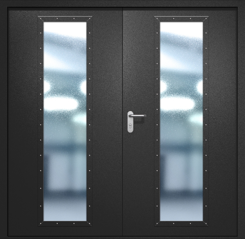 Двупольная противопожарная дверь EIW-60 с максимальным стеклопакетом, окрас по RAL 9004