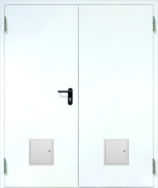 Двупольная противопожарная дверь EI-60 с двумя стыковочными узлами снизу, окрас по RAL 9003