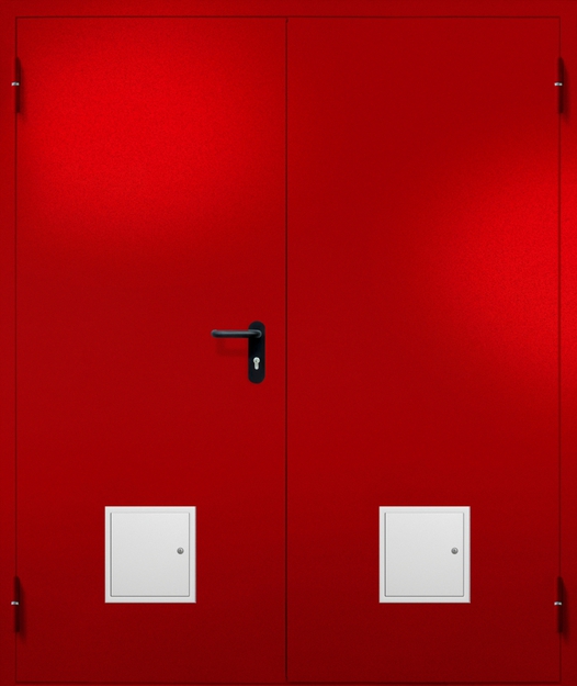 Двупольная противопожарная дверь EI-60 с двумя стыковочными узлами снизу, окрас по RAL 3003