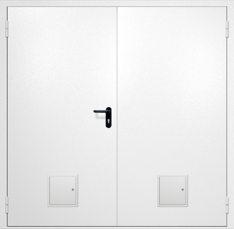 Двупольная противопожарная дверь EI-60 с двумя стыковочными узлами снизу, окрас по RAL 9003
