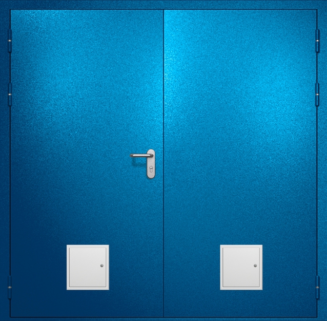 Двупольная противопожарная дверь EI-60 с двумя стыковочными узлами снизу, окрас по RAL 5002