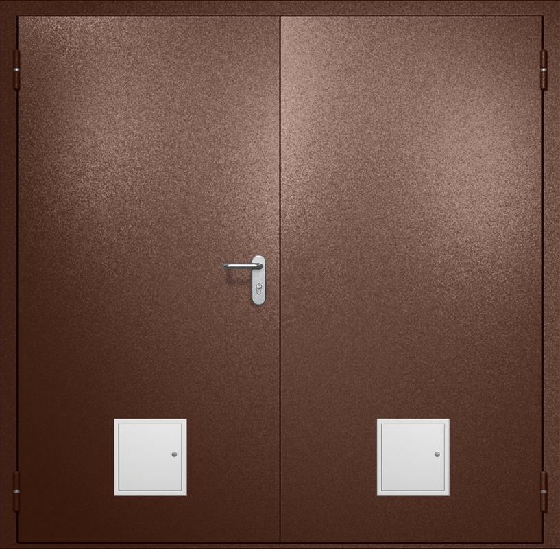Двупольная противопожарная дверь EI-60 с двумя стыковочными узлами снизу, окрас по RAL 8016 Двупольная противопожарная дверь EI-60 с двумя стыковочными узлами снизу, окрас по RAL 8016