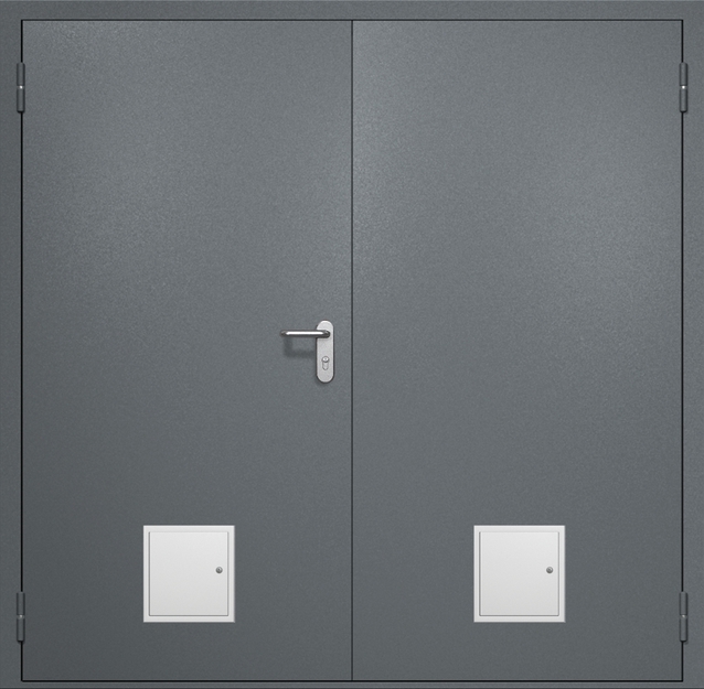 Двупольная противопожарная дверь EI-60 с двумя стыковочными узлами снизу, окрас по RAL 7001