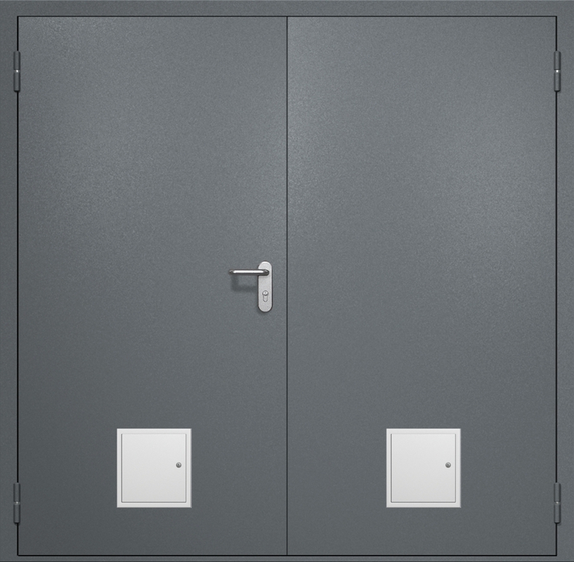 Двупольная противопожарная дверь EI-60 с двумя стыковочными узлами снизу, окрас по RAL 7001