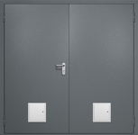 Двупольная противопожарная дверь EI-60 с двумя стыковочными узлами снизу, окрас по RAL 7001