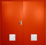 Двупольная противопожарная дверь EI-60 с двумя стыковочными узлами снизу, окрас по RAL 3003