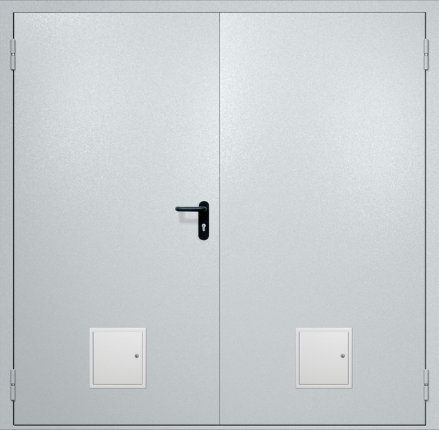 Двупольная противопожарная дверь EI-60 с двумя стыковочными узлами снизу, окрас по RAL