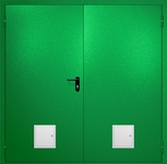 Двупольная противопожарная дверь EI-60 с двумя стыковочными узлами снизу, окрас по RAL 6037