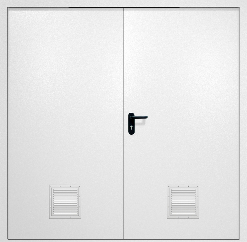 Двупольная противопожарная дверь EI-60 с двумя стыковочными узлами снизу, окрас по RAL 9003