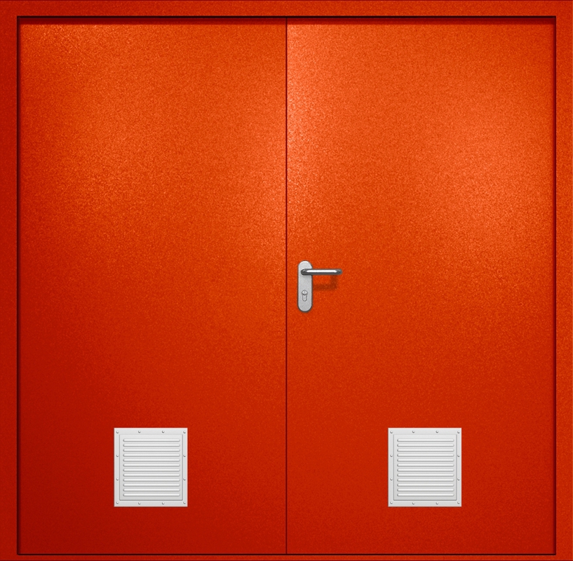 Двупольная противопожарная дверь EI-60 с двумя стыковочными узлами снизу, окрас по RAL 3003
